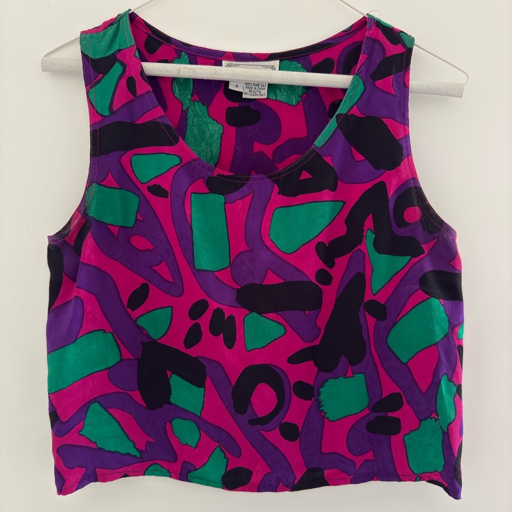 Vintage Silk Land 100% silk printed crop top blouse
